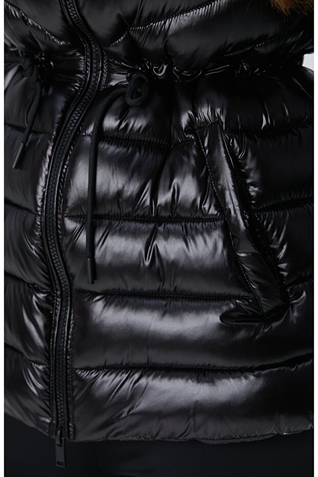 N-Tech Siyah Triko Kollu Puffer Mont - 6