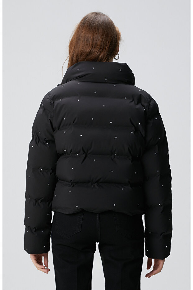 Siyah Taşlı Puffer Mont - 6