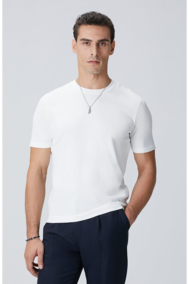 Kırık Beyaz Basic Triko Kazak - 1