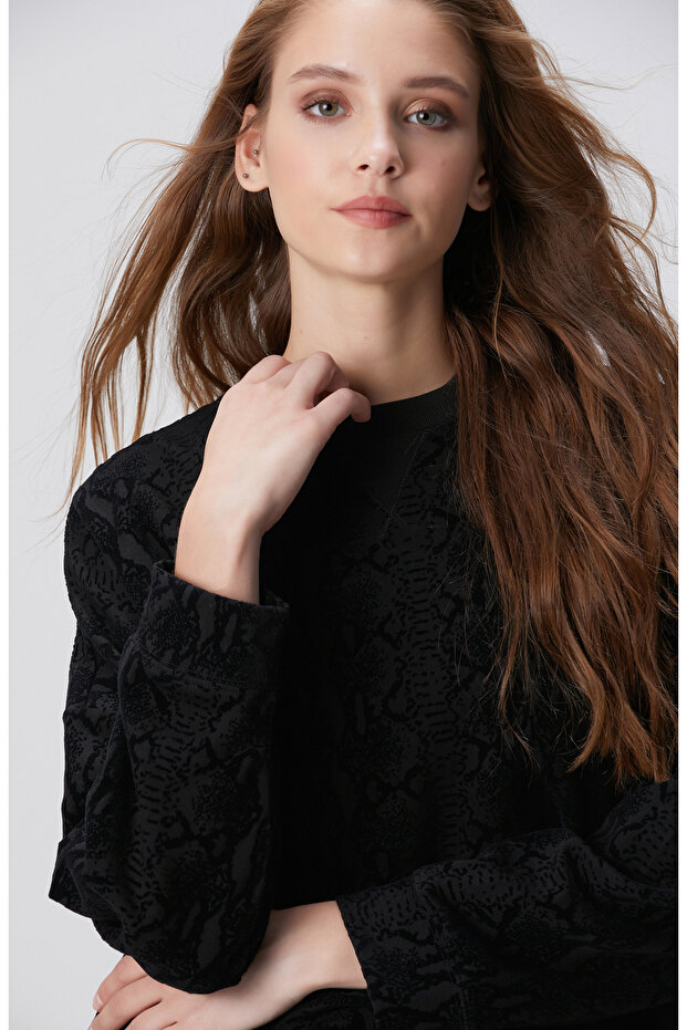 Siyah Baskılı Sweatshirt - 2