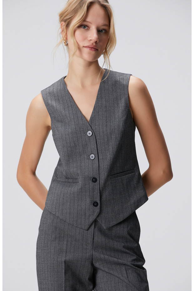 Antrasit Yün Mix Yelek - 1