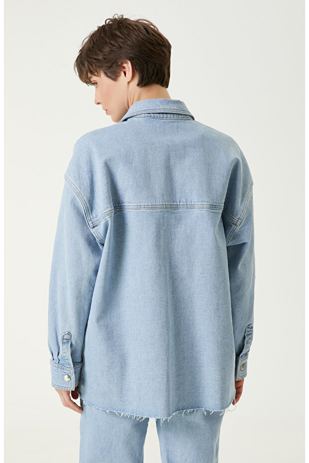 Açık Indigo Mavi Denim Gömlek - 6