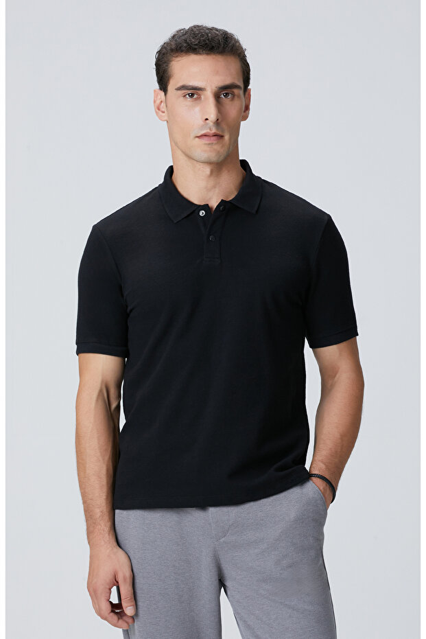 Siyah Çıtçıtlı T-shirt - 1