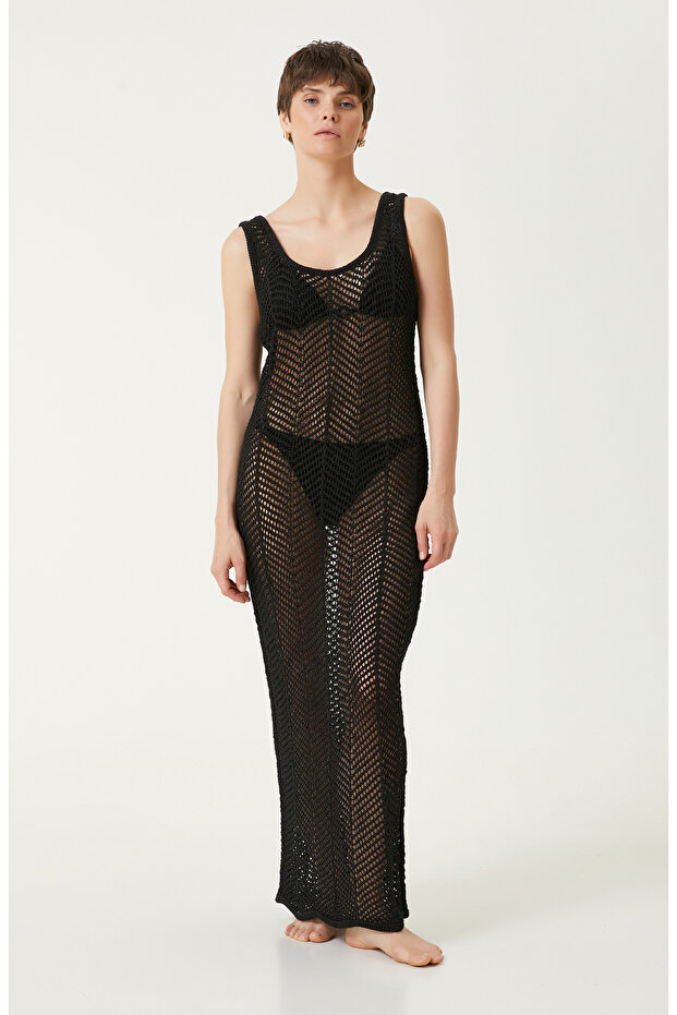 Siyah Desenli Plaj Elbisesi - 3