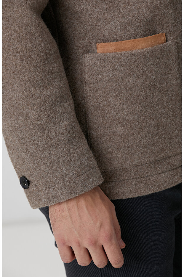 Bej Melanj Örme Yün Ceket - 8