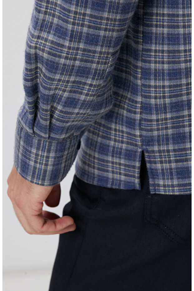 Indigo Ekose Desenli Gömlek - 8