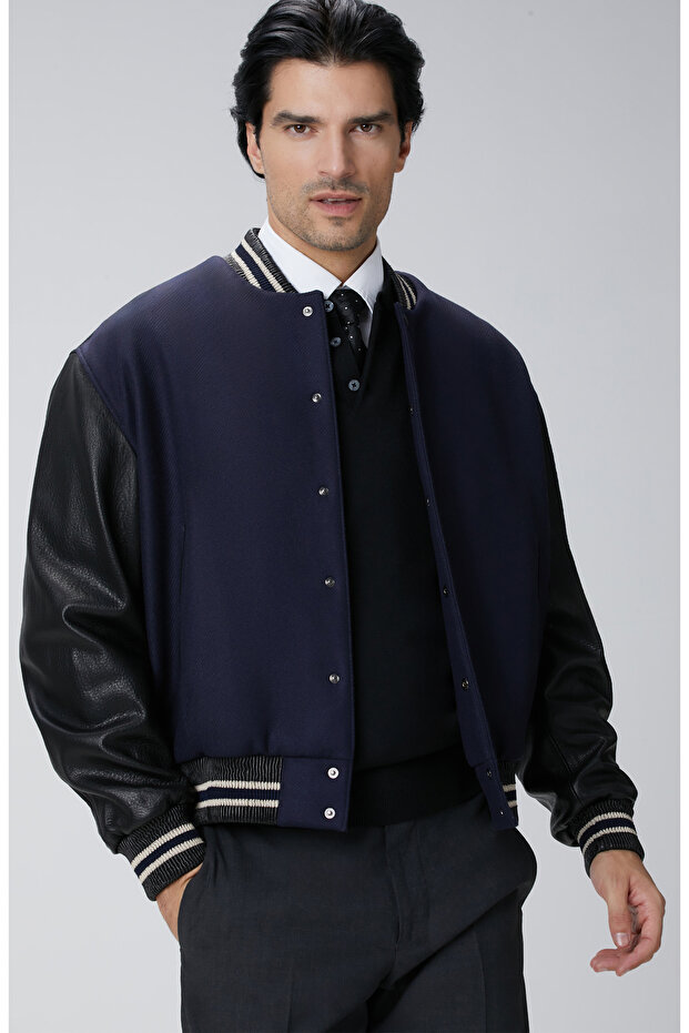 Lacivert Bomber Deri Ceket - 1