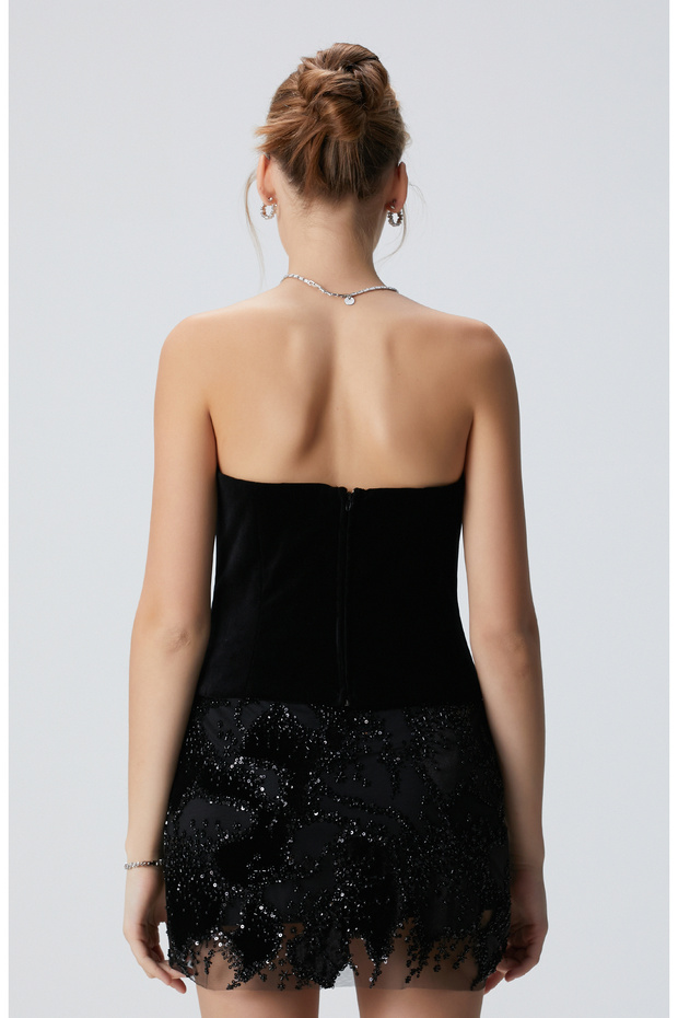 Siyah Kadife Büstiyer - 5