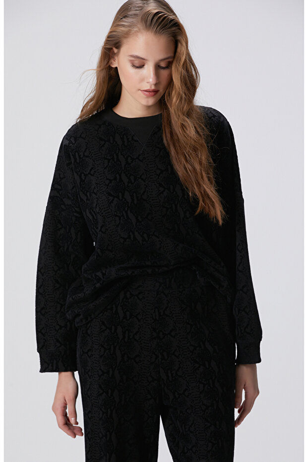 Siyah Baskılı Sweatshirt - 4
