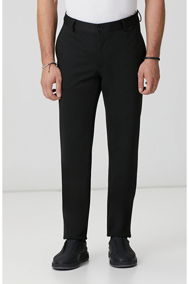 Siyah Diyagonal Örme Pantolon - 2