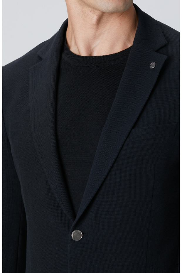 Siyah Mona Yaka Metal Düğmeli Örme Blazer Ceket - 6