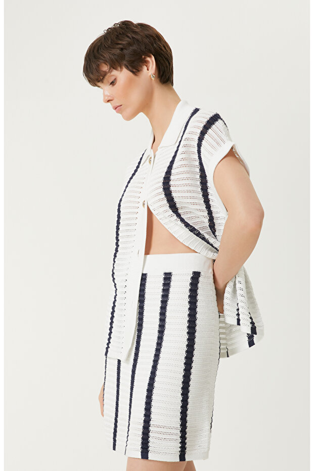 Lacivert Ekru Triko Etek - 2