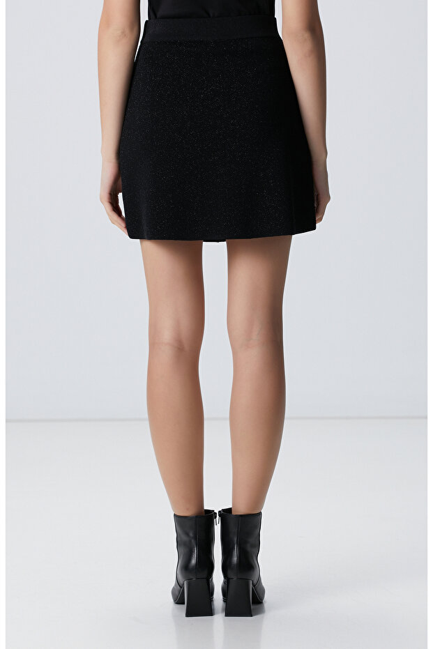 Siyah Simli Mini Triko Etek - 5