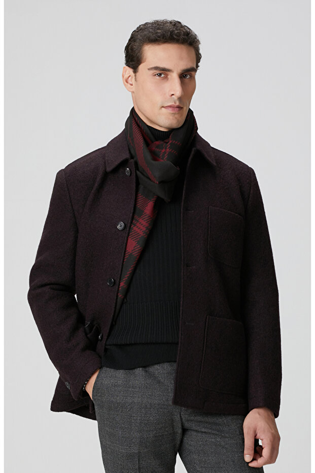 Bordo Örme Yün Ceket - 1
