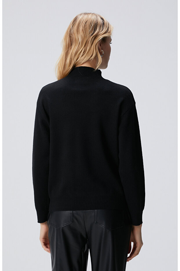 Siyah Dik Yaka Triko Kazak - 5