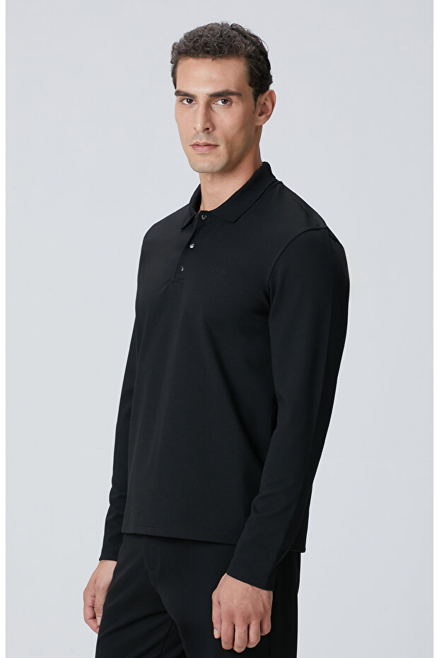 Siyah Polo Yaka Sweatshirt - 4