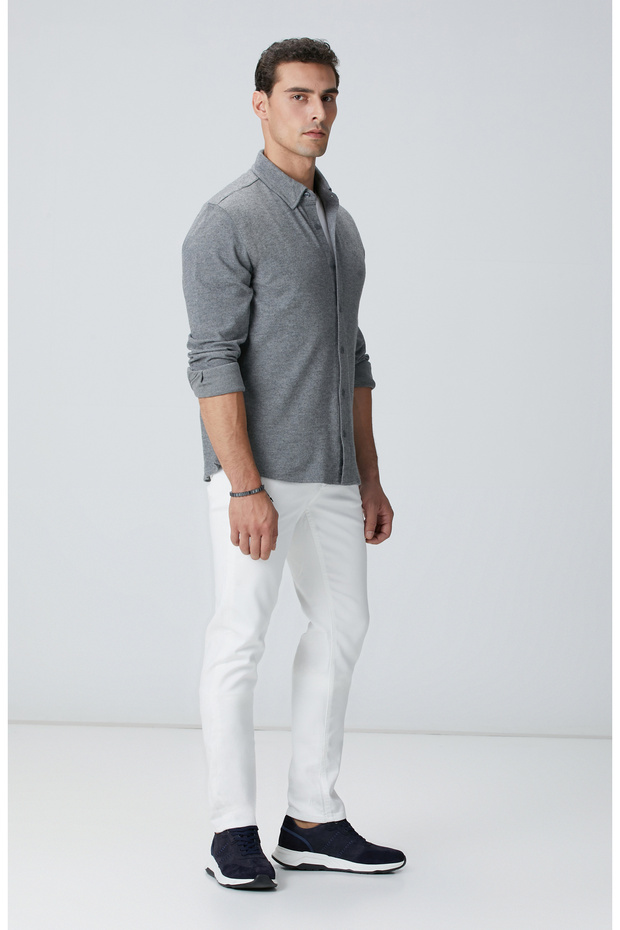 Gri Flanel Görünümlü Örme Gömlek - 3