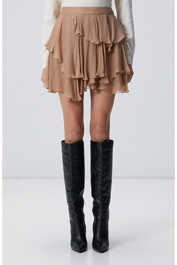 Vizon Şifon Mini Etek - 2