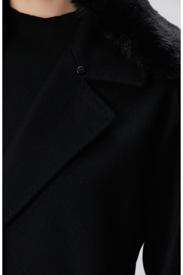 Siyah Kaşmir ve Yün Karışımlı Manto - 7