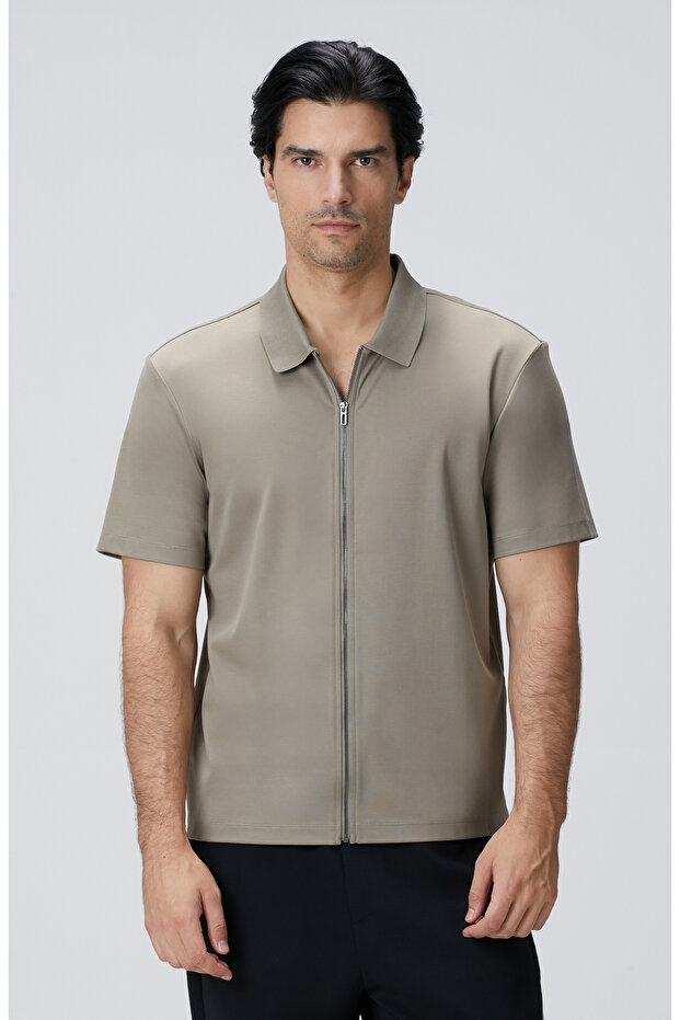 Haki N-Tech Fermuarlı Örme Gömlek - 4