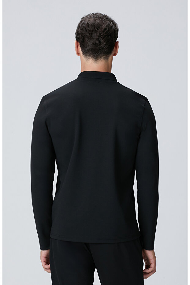 Siyah Polo Yaka Sweatshirt - 5