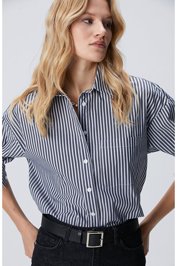 Lacivert Mavi Oversize Gömlek - 2