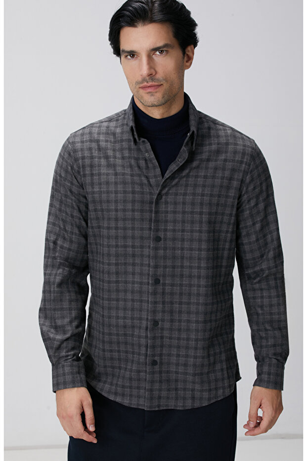 Antrasit Ekose Desenli Gömlek - 2