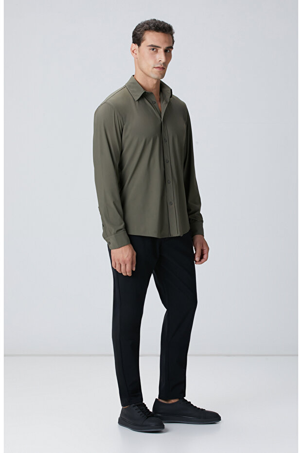 Haki Örme Gömlek - 3