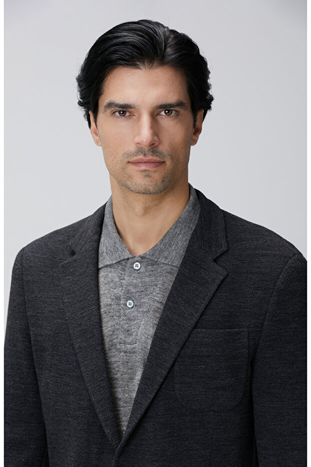 Antrasit Yün Karışımlı Örme Ceket - 6