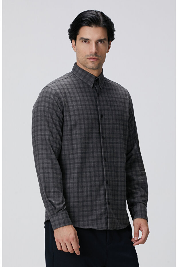 Antrasit Ekose Desenli Gömlek - 4
