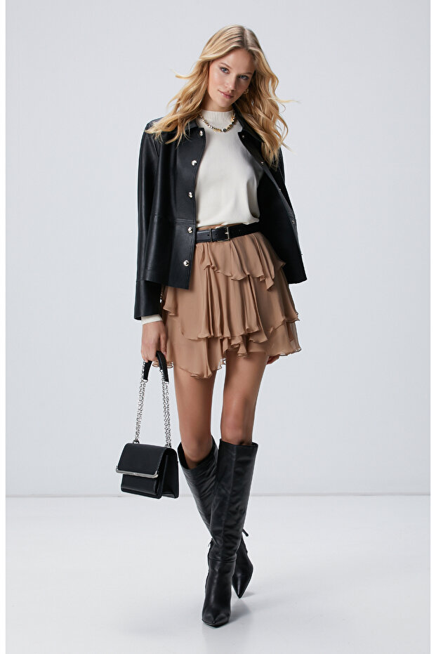 Vizon Şifon Mini Etek - 1