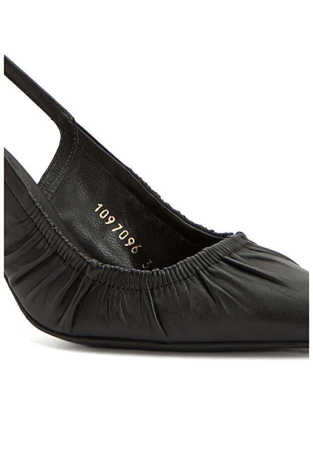 Siyah Deri Topuklu Ayakkabı - 6