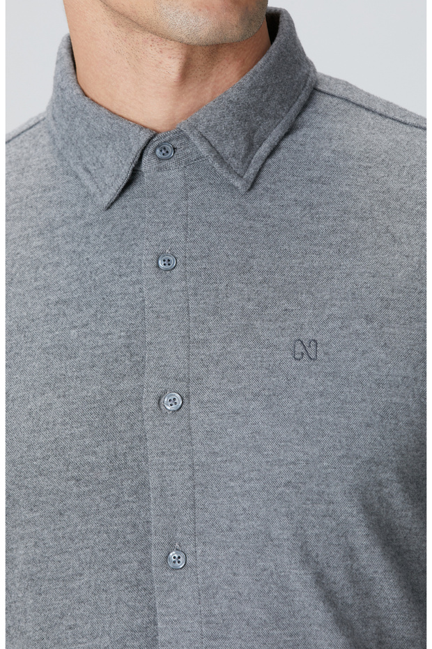 Gri Flanel Görünümlü Örme Gömlek - 6