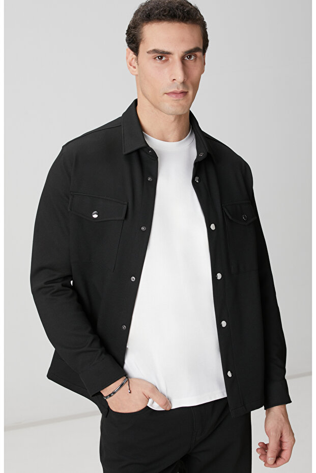 Siyah Diyagonal Dış Gömlek - 2