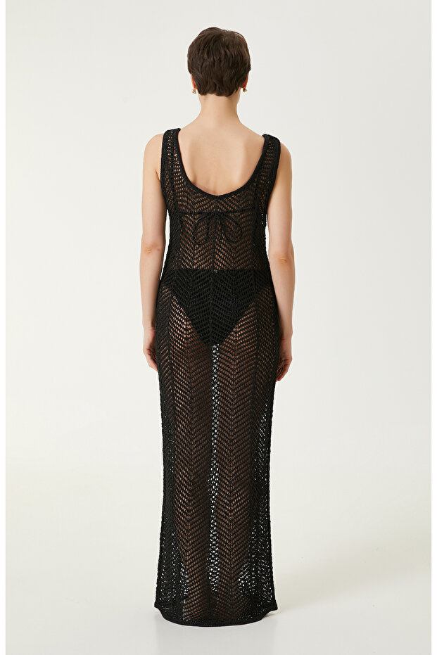 Siyah Desenli Plaj Elbisesi - 6