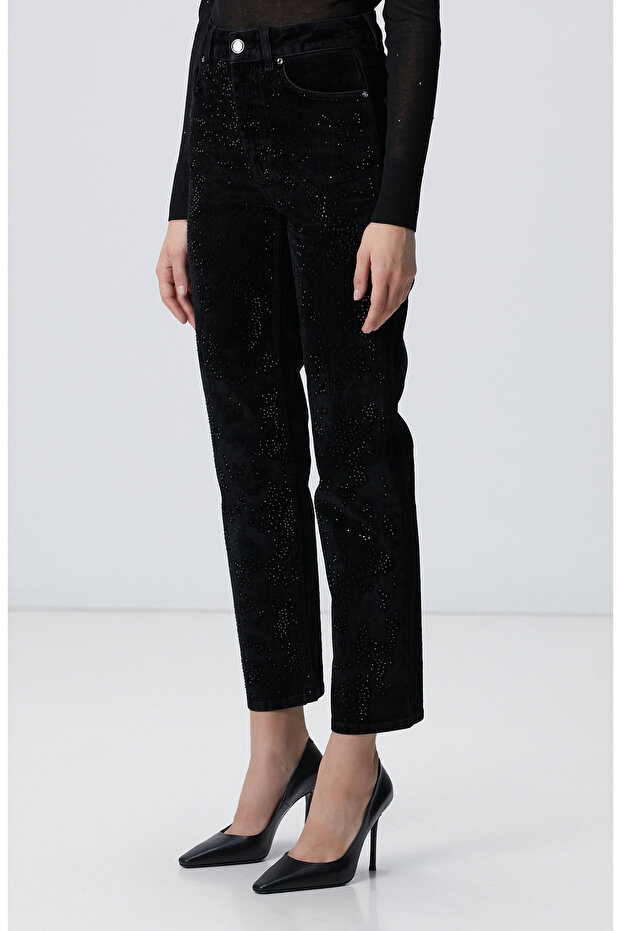 Siyah Kadife Denim Pantolon - 4