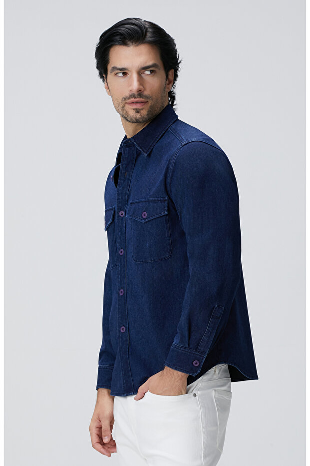 İndigo Denim Gömlek - 5
