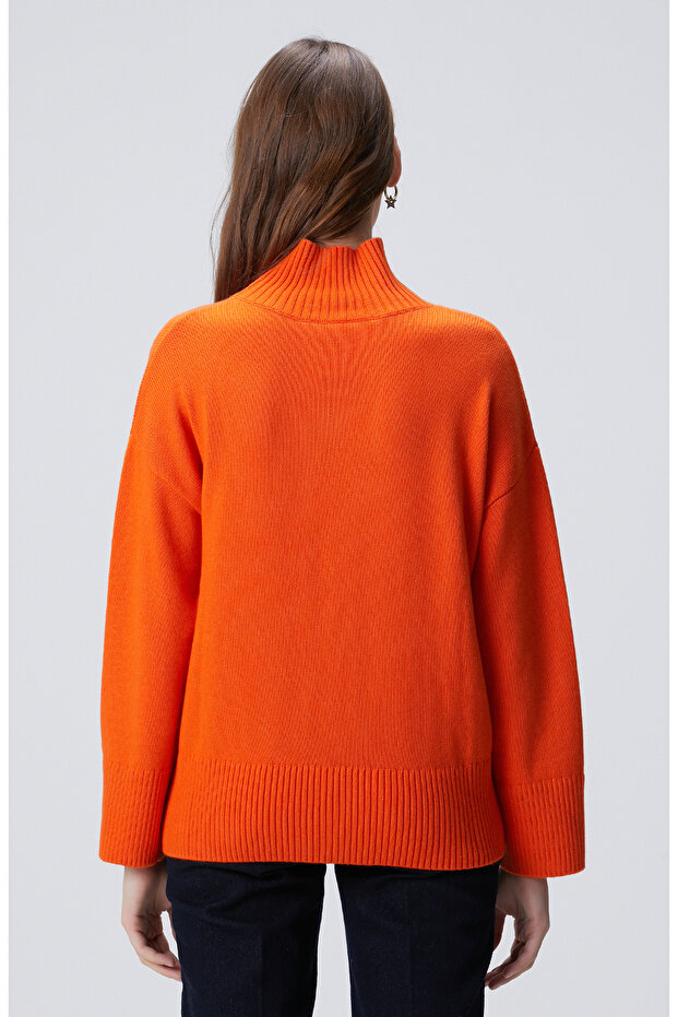 Turuncu Yün Karışımlı Triko Kazak - 5