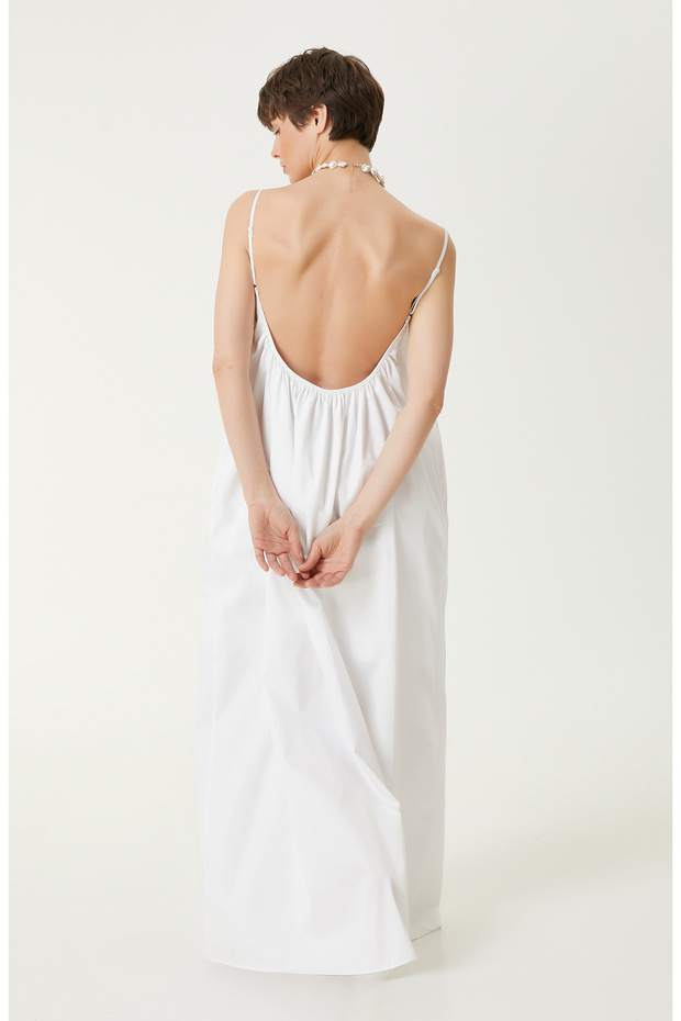 Beyaz Maksi Elbise - 7