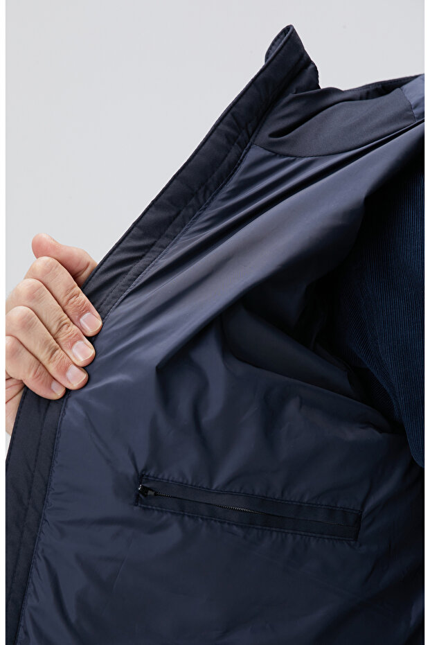 Lacivert Kapüşonlu Puffer Mont - 8