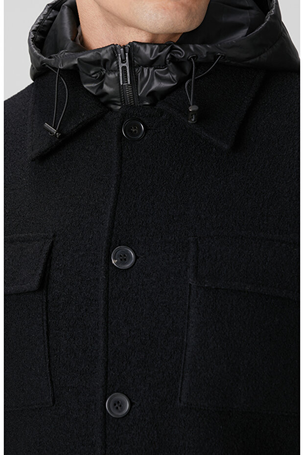 Siyah Yün Çıkma Mostralı Casual Kaban - 7