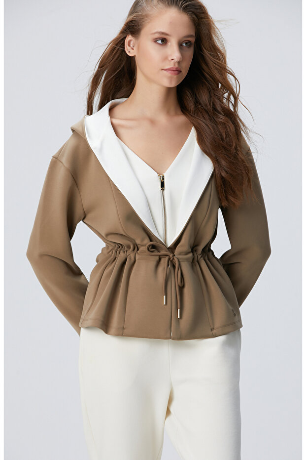 Haki Model Karışımlı Örme Ceket - 4