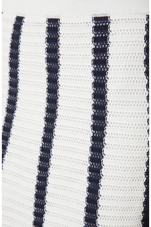 Lacivert Ekru Triko Etek - 5