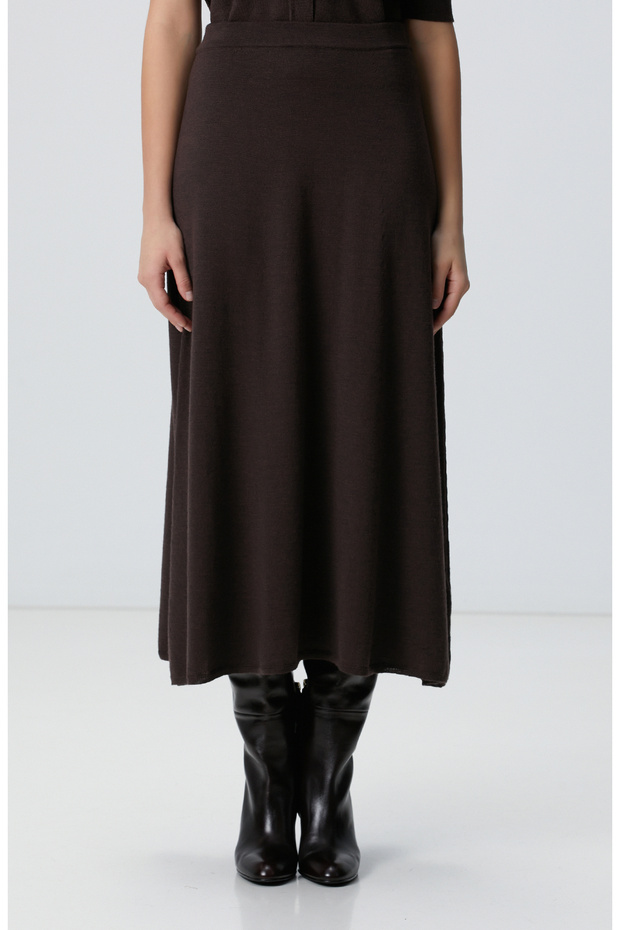 Acı Kahve Midi Yün Triko Etek - 2