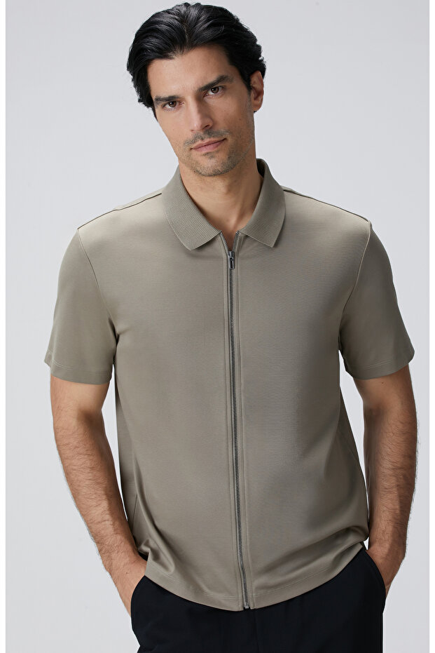 Haki N-Tech Fermuarlı Örme Gömlek - 2