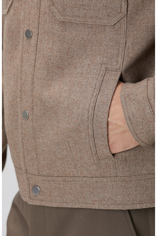 Bej Yün Karışımlı Mont - 8