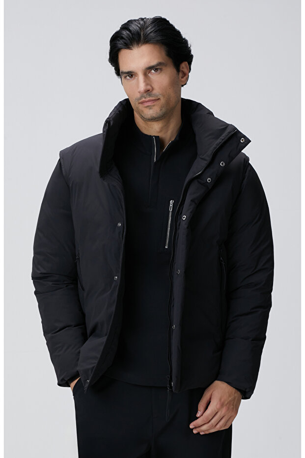 Siyah Yelek Olabilen Puffer Mont - 1