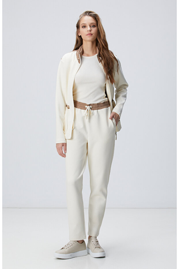 Kırık Beyaz N-Tech Dokuma Garnili Örme Eşofman - 1