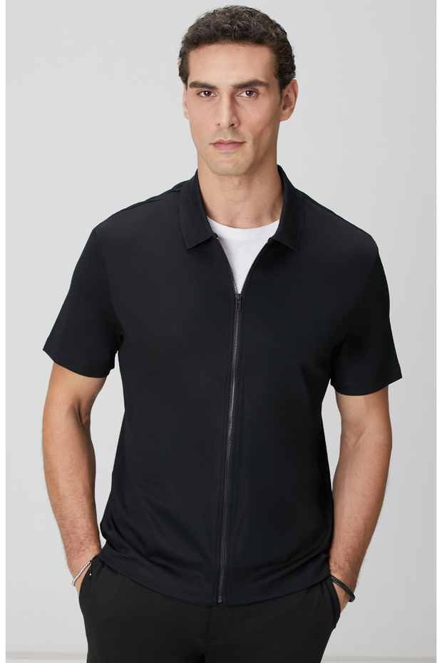 N-Tech Siyah Fermuarlı Örme Gömlek - 2