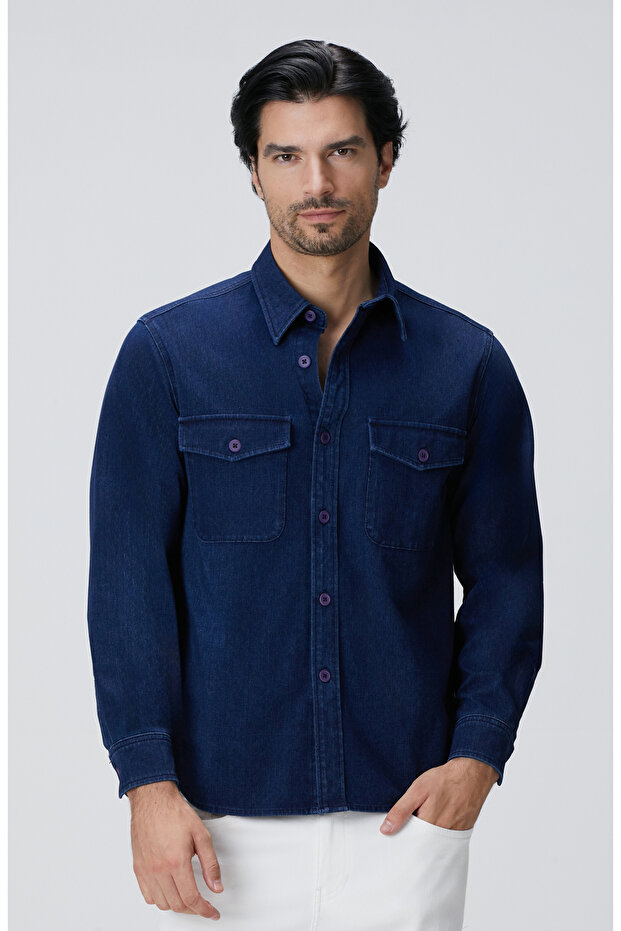 İndigo Denim Gömlek - 1